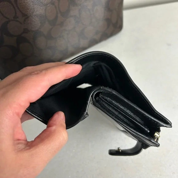 Coach Signature Brown and Black Tote with Wallet - Picture 14 of 16